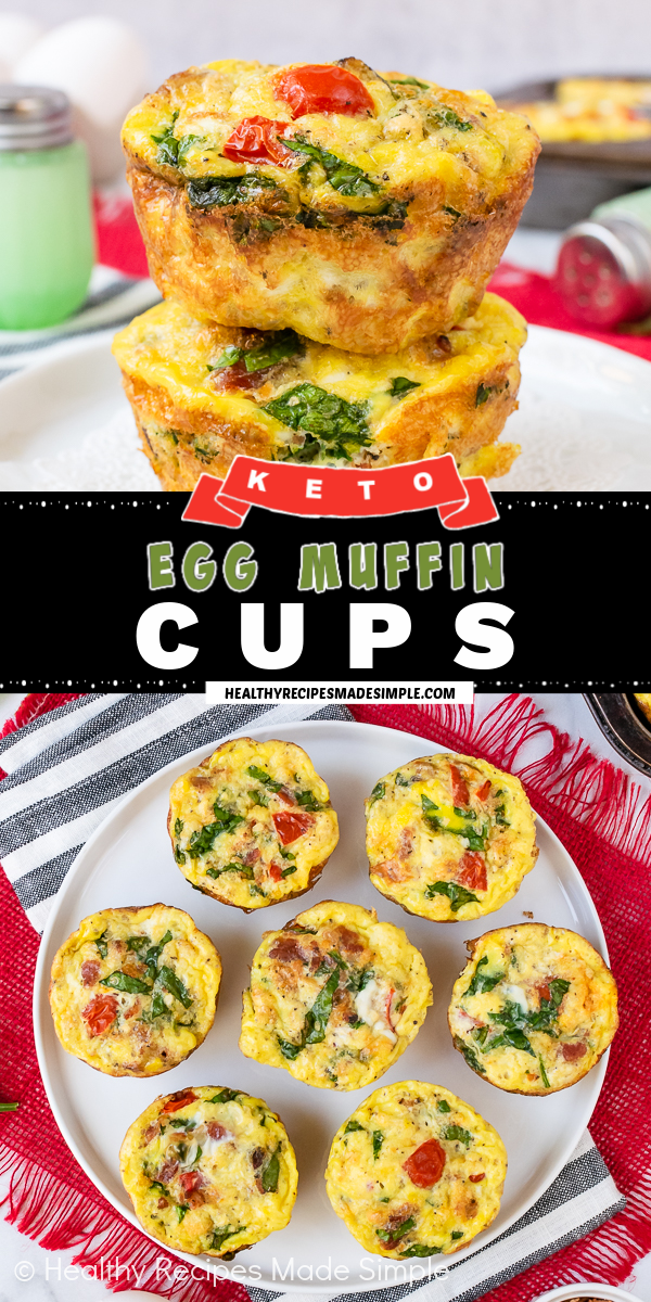 2 pictures of keto egg muffin cups collaged together divided by a text box.