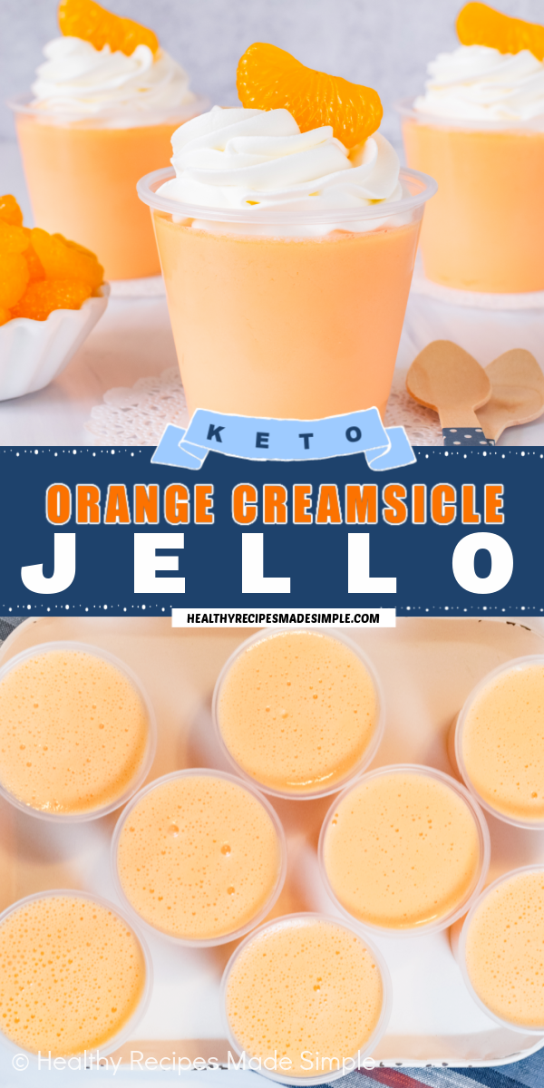 2 pictures of orange protein jello with a text box.