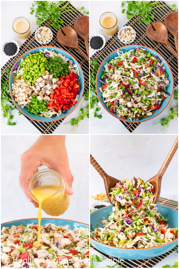 4 pictures of Easy Asian Salad being prepared.