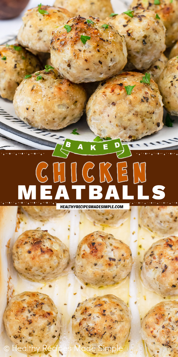 2 pictures of chicken meatballs divided by a text box.