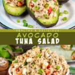 2 pictures of avocado tuna salad.