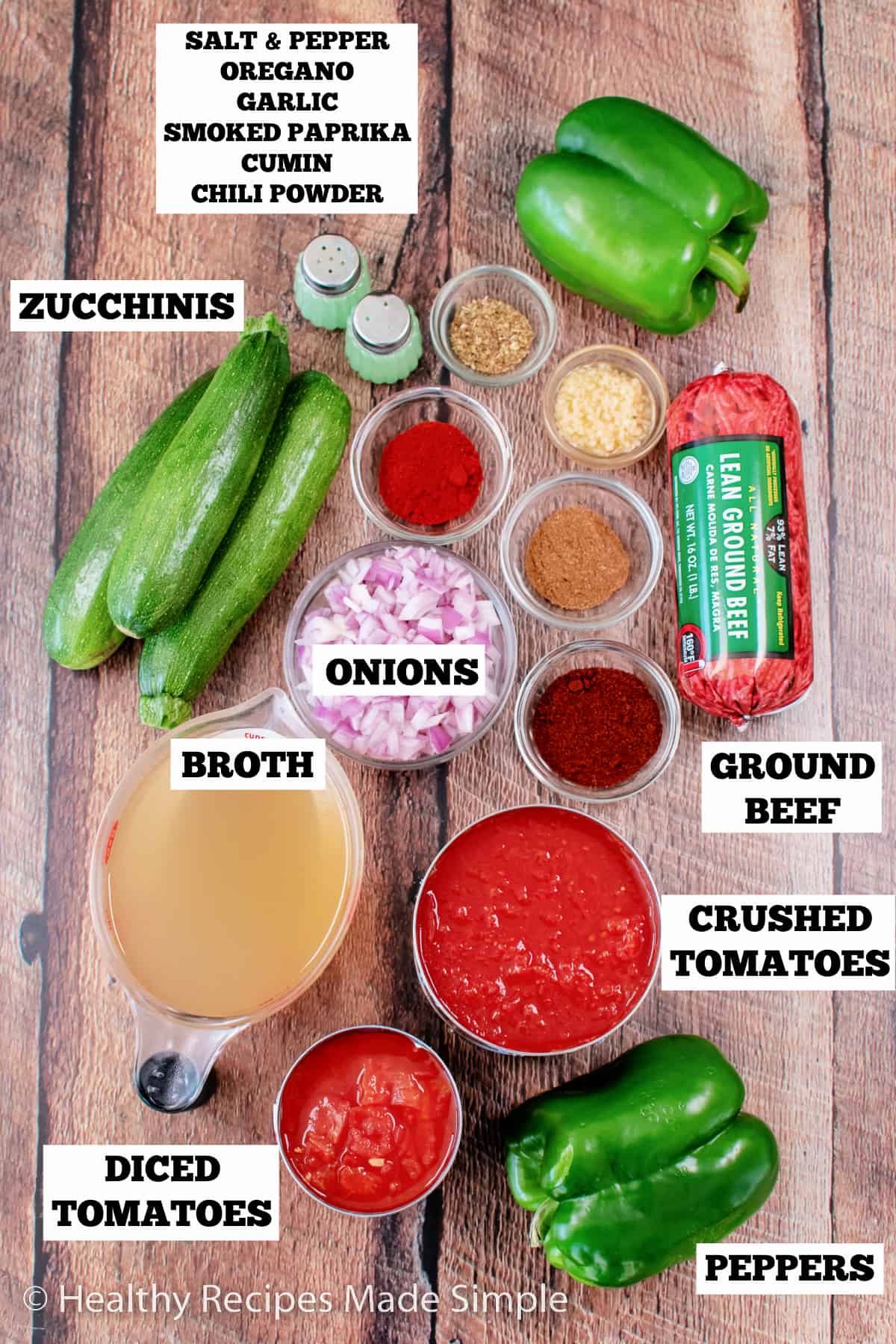 Ingredients needed for no bean chili.
