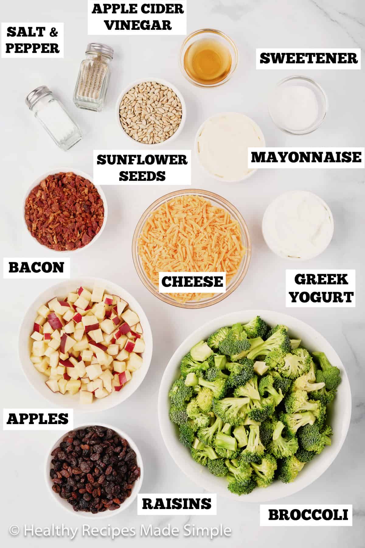 Ingredient list for broccoli crunch salad.