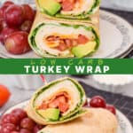Two pictures of turkey wraps collaged together with a green text box.