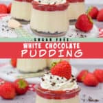 Two pictures of sugar free pudding collaged with a red text box.