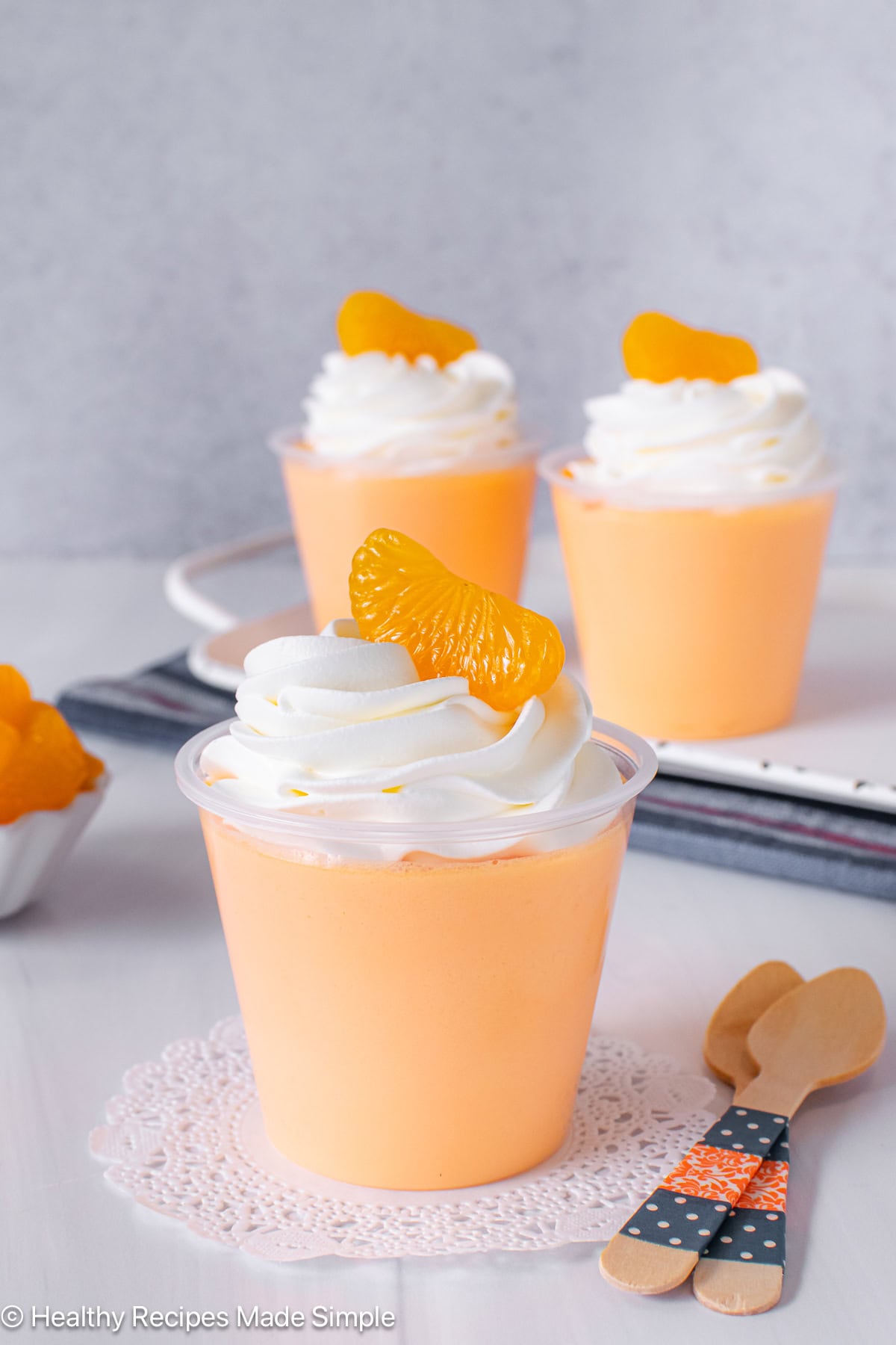 Little dessert cups filled with a low carb Jello dessert.